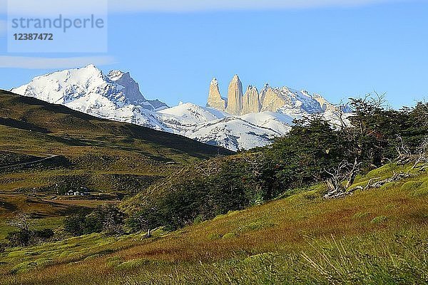 Torres del Paine-Massiv im Morgenlicht  Torres del Paine-Nationalpark  Provinz Última Esperanza  Chile  Südamerika