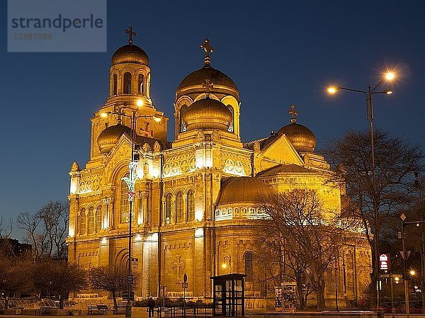 Orthodoxe Kathedrale der Himmelfahrt der Jungfrau Maria bei Nacht  Varna  Bulgarien  Europa