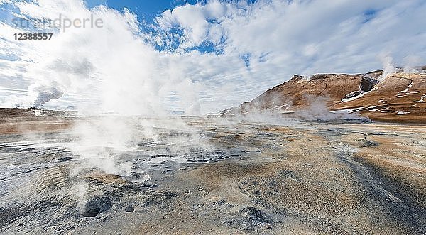 Dampfende heiße Quellen  Geothermalgebiet Hverarönd  auch Hverir oder Namaskard  Nordisland  Island  Europa