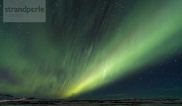Nordlicht (Aurora borealis) über Landschaft bei Mývatn  Nordisland  Island  Europa