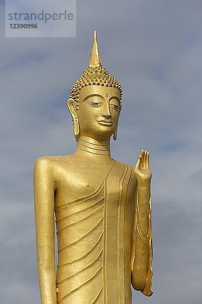 60 m hohe vergoldete Buddha-Statue Luang Phaw Dto im Wat Burapha Phiram  Wat Burapapiram  Roi Et  Isan  Thailand  Asien