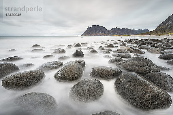 Norway  Lofoten  Vareid  Flakstad  Utakleiv  stones at beach