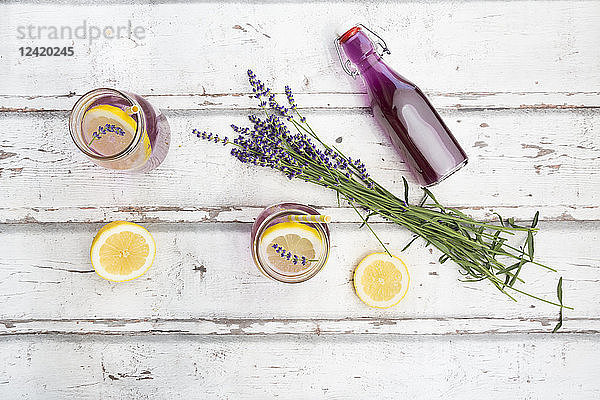 Homemade lavender lemonade with lemon  lavender sirup