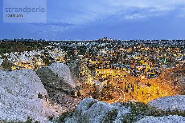 Turkey  Aksaray Province  Guezelyurt  Cappadocia  Goereme in the evening