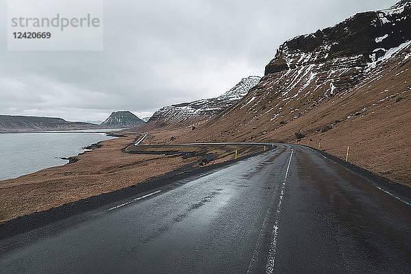 Iceland  empty wet coastal road