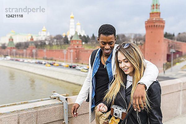 Russia  Moscow  multiracial couple in the city