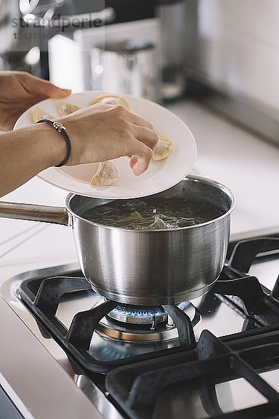Homemade ravioli  cooking pot