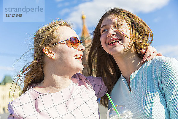 Russia  Moscow  teenage girls drinking a delicious frappe