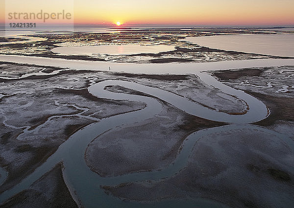USA  Virginia  Aerial view of Virginia Coast Reserve  marshes at sunset