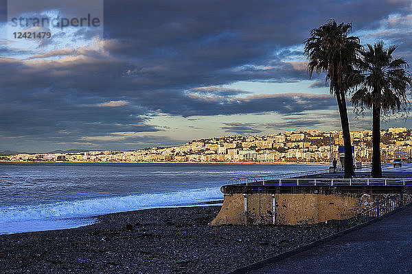 France  Provence-Alpes-Cote d'Azur  Nice  City view and beach in the morning
