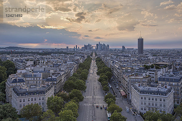 France  Paris  La Defense and city view in the evening