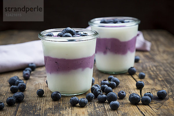 Blueberry yogurt curd dessert on wood