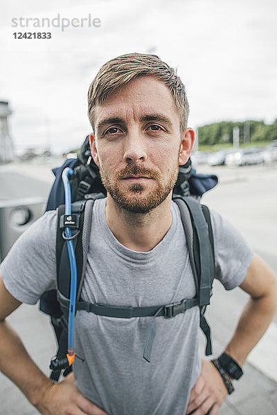 Portrait of backpacker  travelling the Lofoten