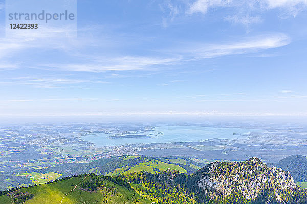 Germany  Bavaria  Chiemgau  Chiemgau Alps  View from Kampenwand to Chiemgau and Chiemsee