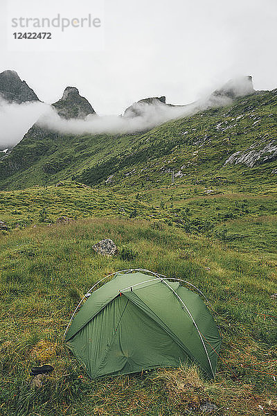 Norway  Lofoten  Moskenesoy  Tent at Kjerkefjord