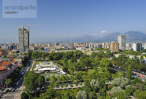 Albania  Tirana  View from Sky Tower to Rinia Park and city center