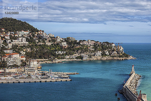 France  Provence-Alpes-Cote d'Azur  Nice  French Riviera coastline at Mediterranean Sea  Port entrance
