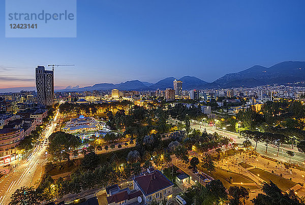 Albania  Tirana  Rinia Park and City Center in the evening