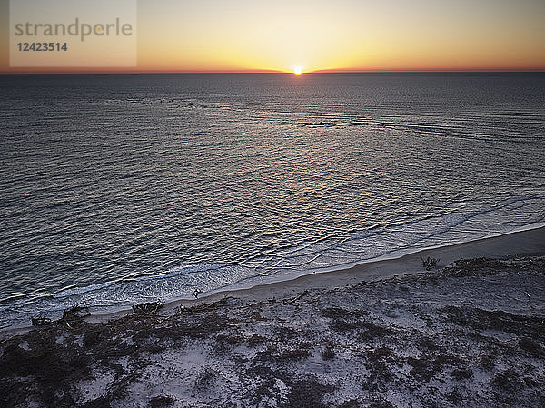 USA  Virginia  Aerial view of Virginia Coast Reserve  Atlantic Ocean  beach at sunset
