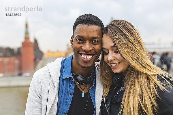 Russia  Moscow  multiracial couple  portrait in the city