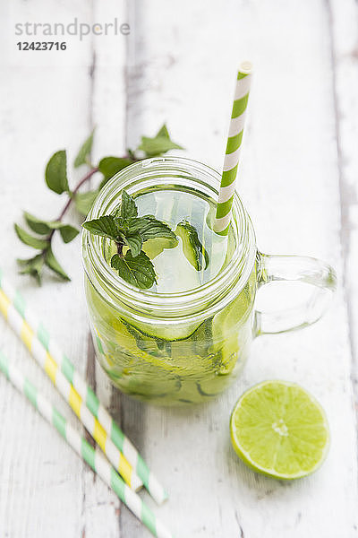 Organic cucumber water with mint and lime