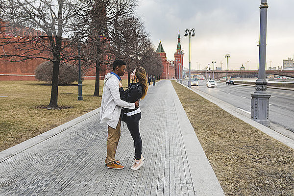 Russia  Moscow  multiracial couple in the city