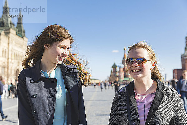 Russia  Moscow  teenage girls visiting the Red Square in the city