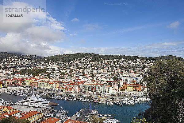 France  Provence-Alpes-Cote d'Azur  Nice  Cityscape and Port Lympia from above