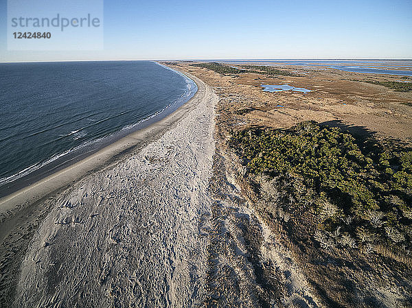 USA  Virginia  Aerial view of Virginia Coast Reserve  Atlantic Ocean  beach and marshland