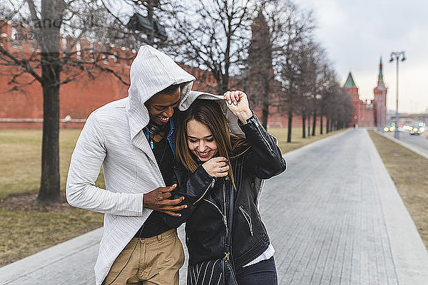 Russia  Moscow  multiracial couple in the city