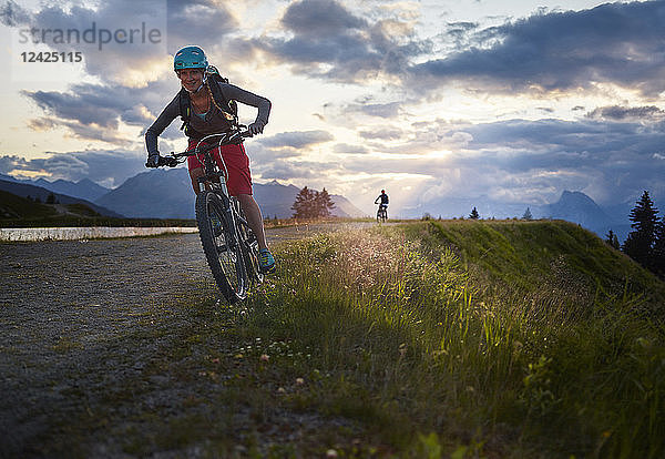 Austria  Tyrol  male and female downhill mountain biker