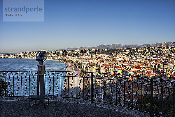 France  Provence-Alpes-Cote d'Azur  Nice  city view at sunrise  viewpoint with telescope on Castle Hill