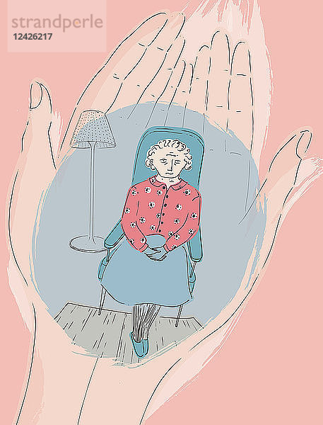 Ältere Frau mit geschröpften Händen