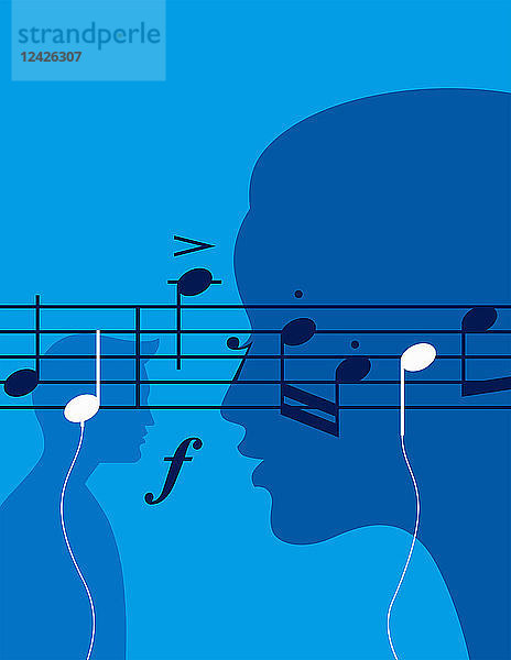 Musiknoten als Kopfhörer  wenn Menschen Musik hören