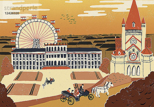 Illustration von Schloss Schonbrunn und Wiener Wahrzeichen