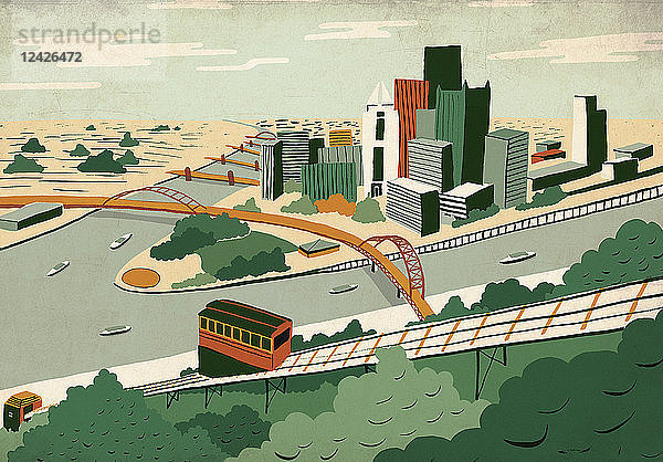 Illustration von Pittsburgh an der Flussmündung