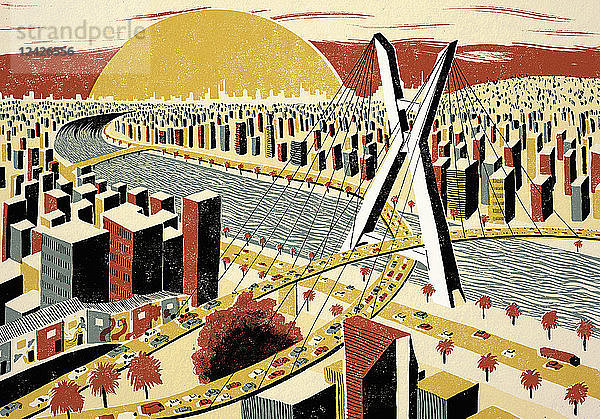 Illustration der Brücke Octavio Frias de Oliveira in Sao Paulo