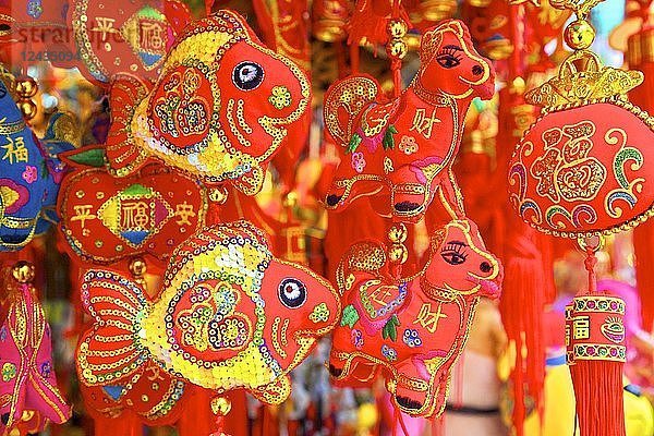 Dekorationen zum chinesischen Neujahrsfest  Hongkong  China  Asien