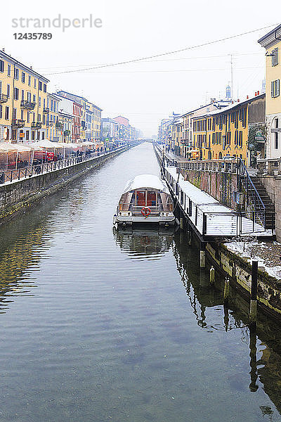 Naviglio Grande nach einem Schneefall  Mailand  Lombardei  Norditalien  Italien  Europa