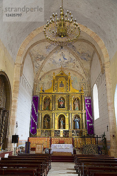 Altar mit Originalfresken  ehemaliges Kloster San Miguel Arcangel  gegründet 1541 n. Chr.  Route der Klöster  Mani  Yucatan  Mexiko  Nordamerika