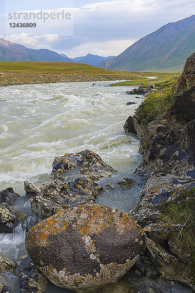 Fluss  der auf Felsen fließt  Naryn-Schlucht  Region Naryn  Kirgisistan  Zentralasien  Asien