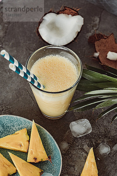 Fresh pineapple and coconut  juice in glass