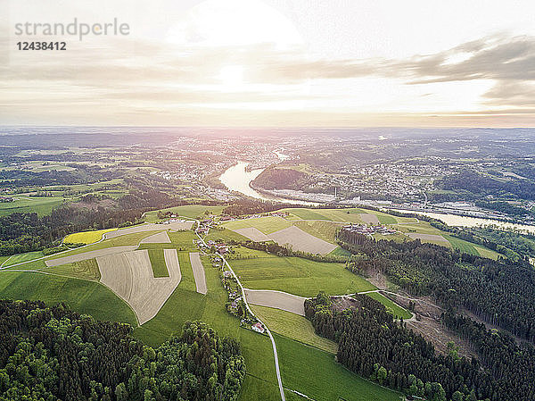 Germany  Bavaria  Passau  Aerial view of the city of three rivers and Danube river