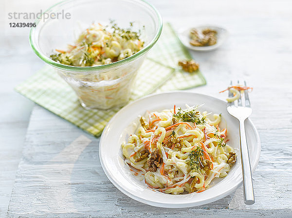Noodle salad with carrot  walnut and cress