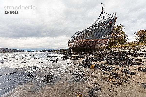 UK  Scotland  ship wreck run aground next to Fort William in the Scottish Highlands