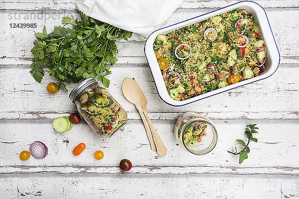 Couscous salad with tomatoes  cucumber  parsley and mint