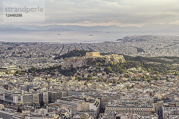Greece  Attica  Athens  View from Mount Lycabettus over city with Acropolis
