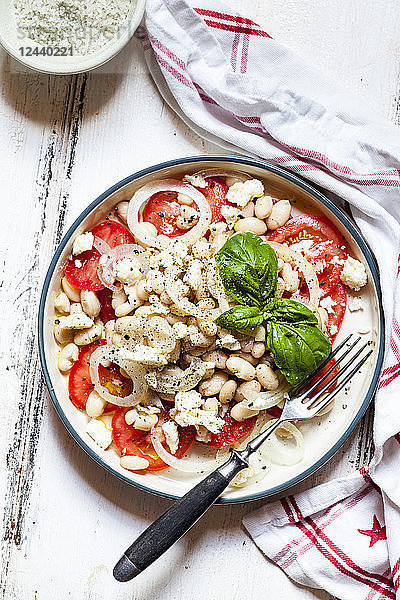White bean and tomato salad with onions and feta