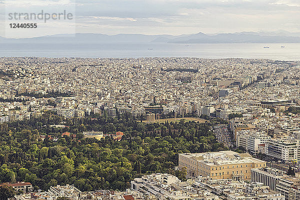 Greece  Attica  Athens  View from Mount Lycabettus over city and Olympieion