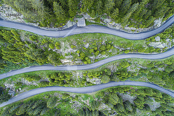 Switzerland  Canton of Uri  Goeschenen  Goescheneralp  Aerial view of mountain pass